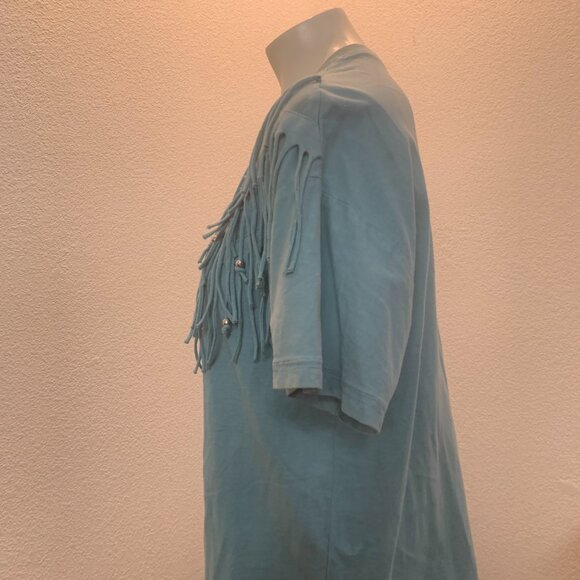 Ever Blue cotton fringe top with beads size L teal great condition - Picture 7 of 11